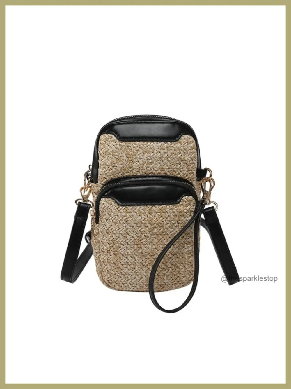Woven Straw Crossbody Bag for Women Lightweight Multi Zipper Pockets Wristlet